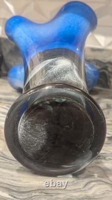 Mihai Topescu Signed Art Glass Vase Large 16 Romanian Studio Glass Blue