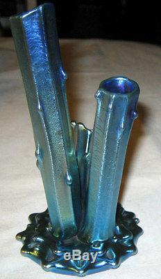 Mint! Antique 2744 Steuben Blue Aurene Art Deco Tree Thorn Glass Flower Vase