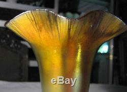 Mint! Antique Art Deco 8 1/4 Steuben # 312 Blue Gold Aurene Glass Flower Vase