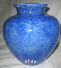 Mint! Antique Art Deco Steuben USA Sea Blue Cluthra Bubble Glass Flower Vase