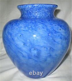 Mint! Antique Art Deco Steuben USA Sea Blue Cluthra Bubble Glass Flower Vase