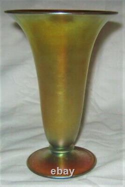 Mint! Antique Art Deco USA 6 1/8 Steuben # 2909 Gold Aurene Glass Flower Vase