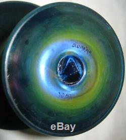 Mint Antique Steuben Blue Aurene # 3070 USA Art Glass Flower Garden Urn Vase