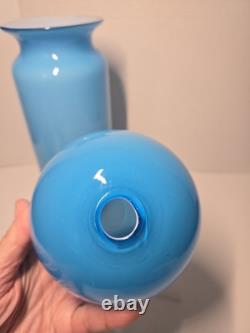 Mint! Mid-Century Modern POTTERY BARN blue & white cased glass Ball Vase Set