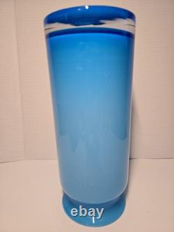 Mint! Mid-Century Modern POTTERY BARN blue & white cased glass Ball Vase Set