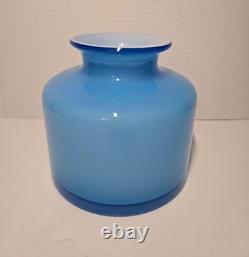 Mint! Mid-Century Modern POTTERY BARN blue & white cased glass Ball Vase Set