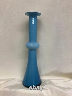 Mint Per Lutken for Holmegaard 8.25 Glass Blue Encased white Vase Lütken MCM