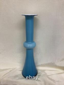 Mint Per Lutken for Holmegaard 8.25 Glass Blue Encased white Vase Lütken MCM