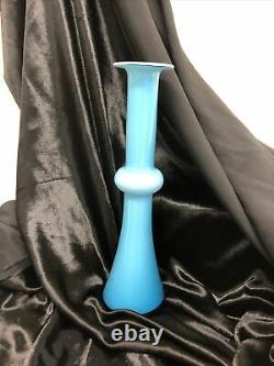 Mint Per Lutken for Holmegaard 8.25 Glass Blue Encased white Vase Lütken MCM