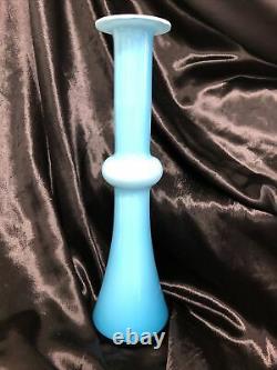 Mint Per Lutken for Holmegaard 8.25 Glass Blue Encased white Vase Lütken MCM