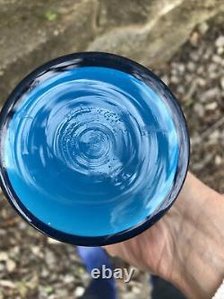 Mint Per Lutken for Holmegaard 8.25 Glass Blue Encased white Vase Lütken MCM