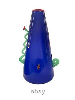 Mitchell Gaudet Art Glass Vase Modern Abstract Cone Hand Blown Tall Blue Decor