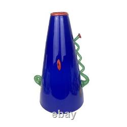 Mitchell Gaudet Art Glass Vase Modern Abstract Cone Hand Blown Tall Blue Decor