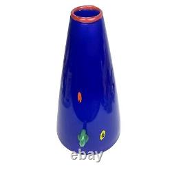 Mitchell Gaudet Art Glass Vase Modern Abstract Cone Hand Blown Tall Blue Decor