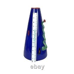 Mitchell Gaudet Art Glass Vase Modern Abstract Cone Hand Blown Tall Blue Decor