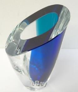 Modern Art Glass Kosta Boda Goran Warff 49809 Blue Clear Flower Vase