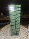 Modern Art Glass Square Vase Green White Clear Deep Blue 15.75T 5Sq Contemp EC