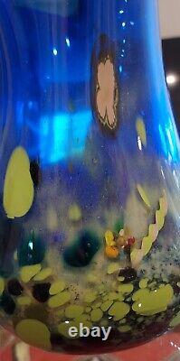 Modern Art Glass Vase Blue, signed, Jon Oakes, 2009