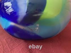 Modern Art Glass Vase Seapoot Blending Blue Red Yellow Black Heavy Tall 25H