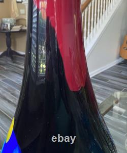 Modern Art Glass Vase Seapoot Blending Blue Red Yellow Black Heavy Tall 25H