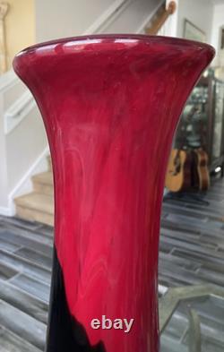 Modern Art Glass Vase Seapoot Blending Blue Red Yellow Black Heavy Tall 25H