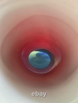 Modern Art Glass Vase Seapoot Blending Blue Red Yellow Black Heavy Tall 25H