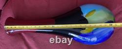 Modern Art Glass Vase Seapoot Blending Blue Red Yellow Black Heavy Tall 25H