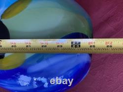 Modern Art Glass Vase Seapoot Blending Blue Red Yellow Black Heavy Tall 25H
