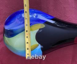 Modern Art Glass Vase Seapoot Blending Blue Red Yellow Black Heavy Tall 25H
