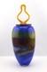 Modern Art Glass Vase with Sculptural Yellow Stopper 18 Blue Mottled
