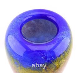 Modern Art Glass Vase with Sculptural Yellow Stopper 18 Blue Mottled