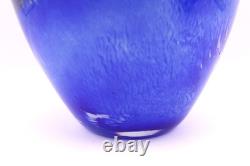 Modern Art Glass Vase with Sculptural Yellow Stopper 18 Blue Mottled