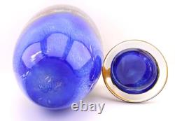 Modern Art Glass Vase with Sculptural Yellow Stopper 18 Blue Mottled