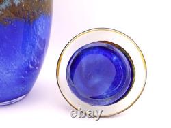 Modern Art Glass Vase with Sculptural Yellow Stopper 18 Blue Mottled