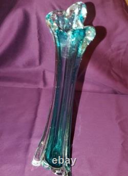 Modern Transparent submerged BLUE Italian Murano Glass Vase 1970's