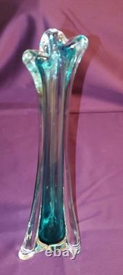 Modern Transparent submerged BLUE Italian Murano Glass Vase 1970's