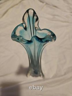 Modern Transparent submerged BLUE Italian Murano Glass Vase 1970's