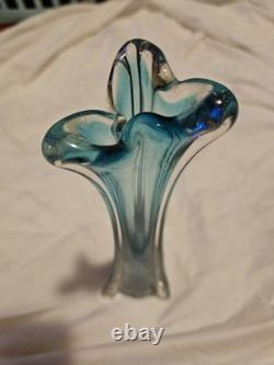 Modern Transparent submerged BLUE Italian Murano Glass Vase 1970's