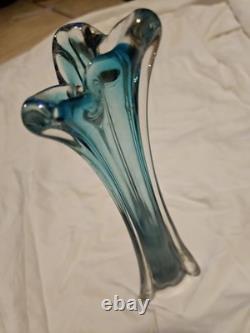 Modern Transparent submerged BLUE Italian Murano Glass Vase 1970's