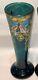 Mont Joye Legras Art Glass Vase Heavy blue Gold Enamel Butterflies Floral 12