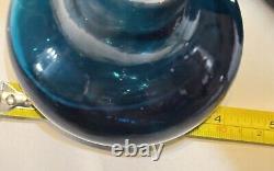 Mont Joye Legras Art Glass Vase Heavy blue Gold Enamel Butterflies Floral 12