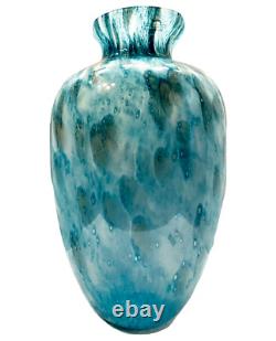 Monumental 20 Murano Mottled Blue Green Aventurine Italian Art Glass Vase