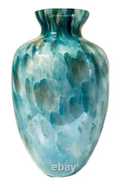 Monumental 20 Murano Mottled Blue Green Aventurine Italian Art Glass Vase