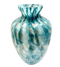 Monumental 20 Murano Mottled Blue Green Aventurine Italian Art Glass Vase