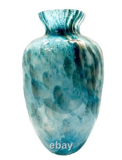 Monumental 20 Murano Mottled Blue Green Aventurine Italian Art Glass Vase