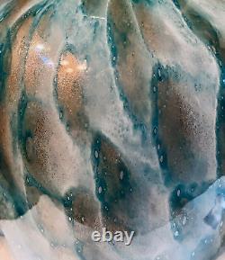 Monumental 20 Murano Mottled Blue Green Aventurine Italian Art Glass Vase