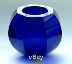 Moser Cobalt Blue Crystal Faceted Small Beauty Bowl / Vase NIB