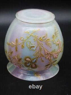 ° Moser Glass Victorian flowers enamel Painting Blue green Cranberry Opalescent
