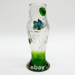 Moser Marquetry and Intaglio Art Glass Vase Blue Green Florals