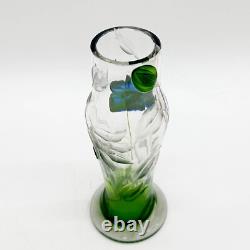 Moser Marquetry and Intaglio Art Glass Vase Blue Green Florals
